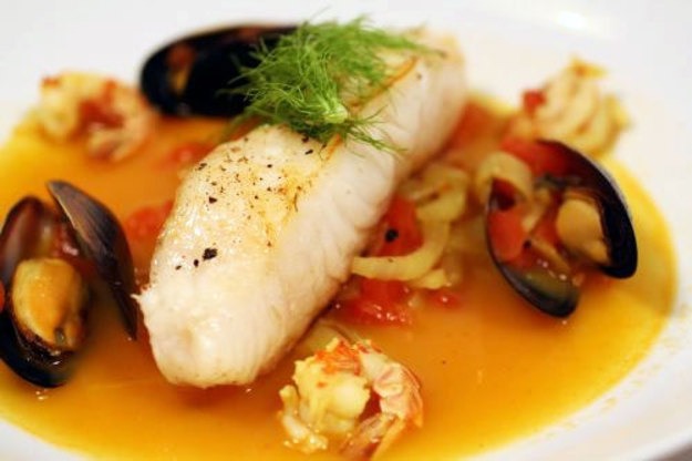 Chilean Sea Bass with Clams, Mussels, and Tomatoes from Roberto’s Restaurant