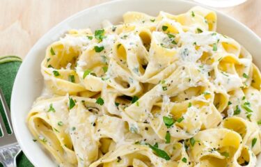 Fettuccine Alfredo from Borgatti’s Ravioli and Egg Noodles