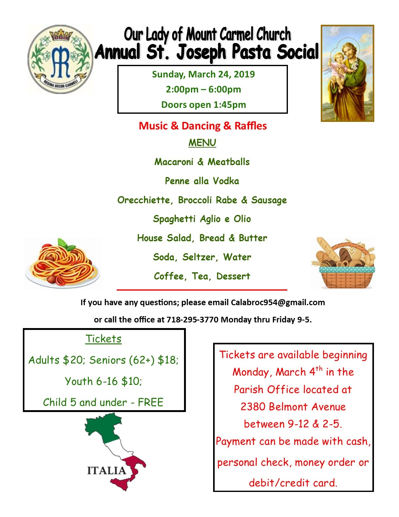 Our Lady of Mt. Carmel Church Annual St. Joseph Pasta Social